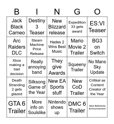 GWA Bingo Card