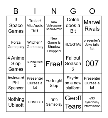 Game Award Bingo Card