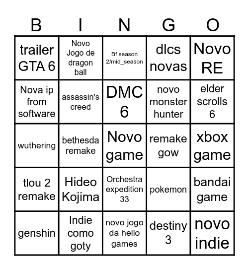 tga Bingo Card