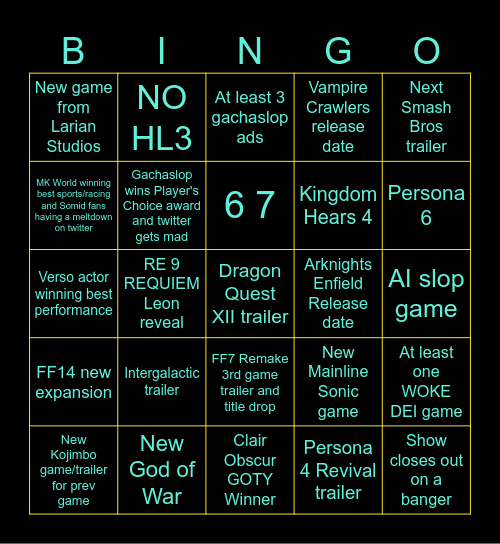 The Keighleys 2025 Bingo Card