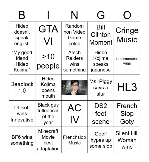 Game Awards 25 Bingo Card