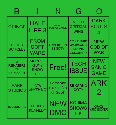 VGA 2025 Bingo Card