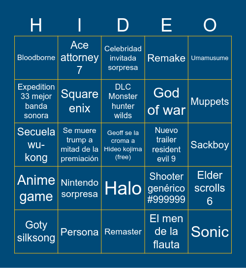 Game awards 2025 Bingo Card