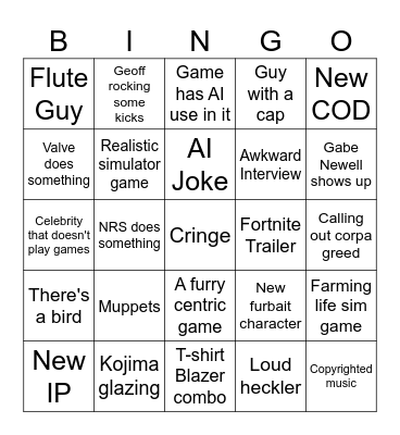 Game Awards 2025 Bingo Card
