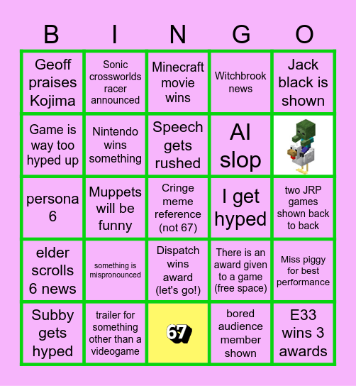 GAME AWARDS 2025 Bingo Card
