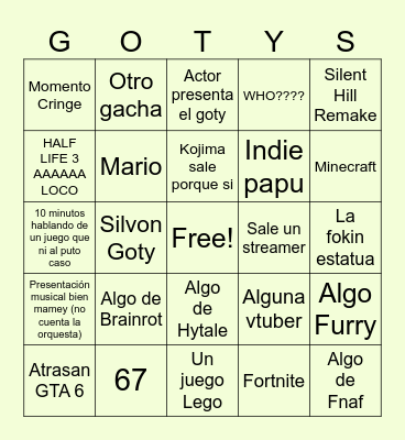 GOTYS BINGO Card