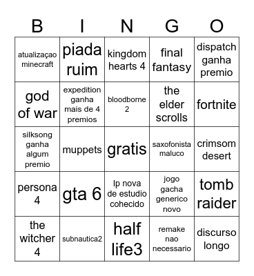 GOTY Bingo Card