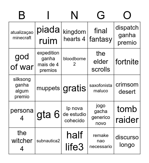 GOTY Bingo Card
