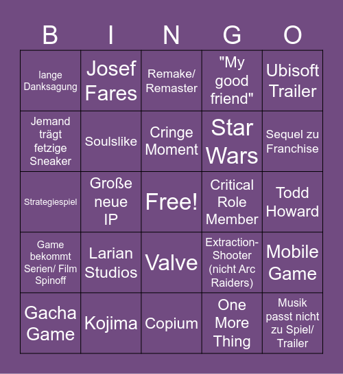 Gameawards 2025 Bingo Card