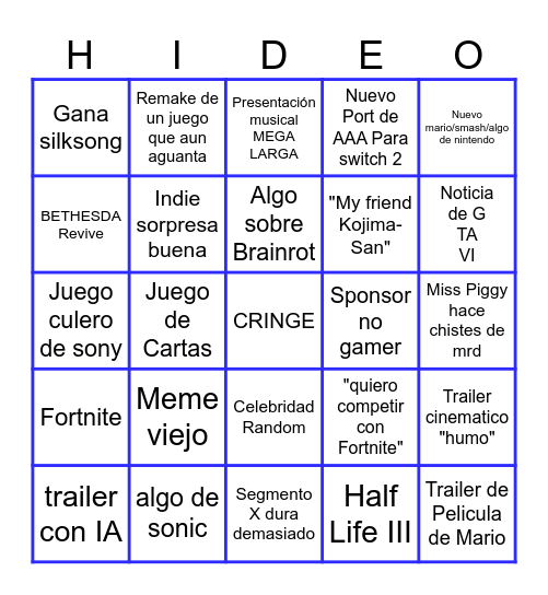 Bingo de los Game Awards Bingo Card