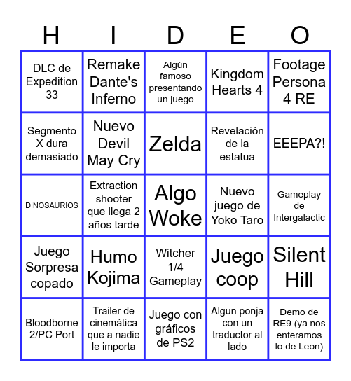 Bingo de los Game Awards Bingo Card