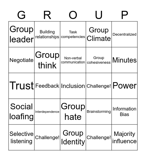 Group Process Bingo Card