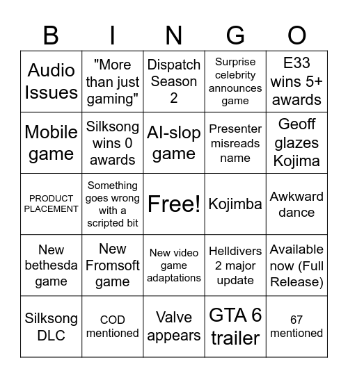 TGA FOR ME Bingo Card