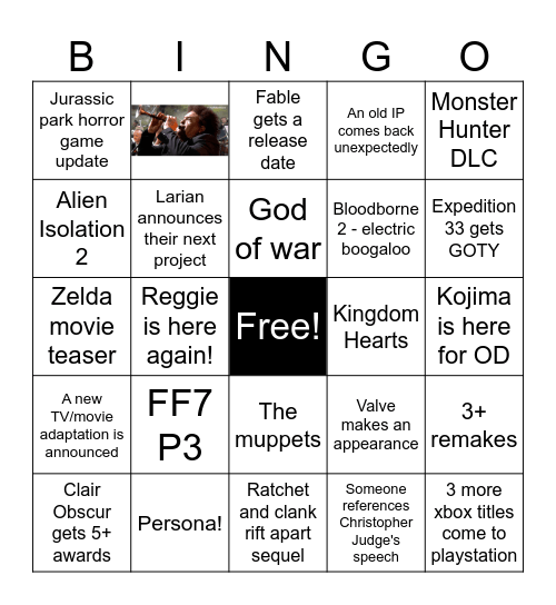 Game awards Bingo Card