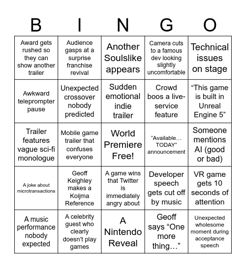Bingo Card one Bingo Card