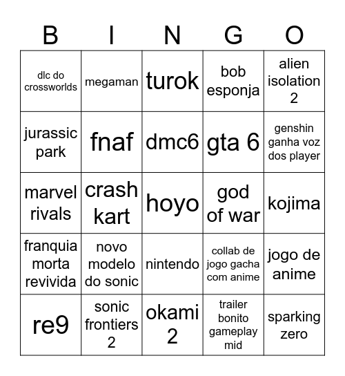 TGA 2025 Bingo Card