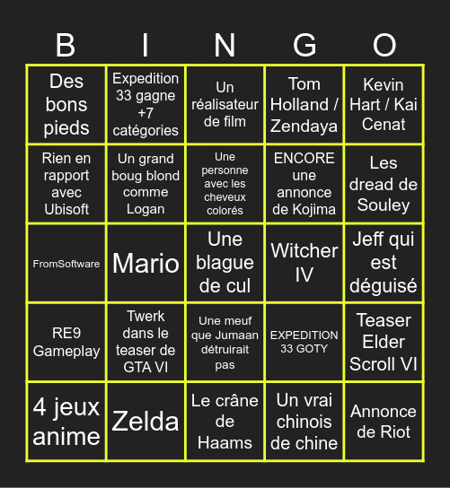TGA Bingo Card