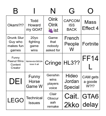 TGA 2025 Bingo Card