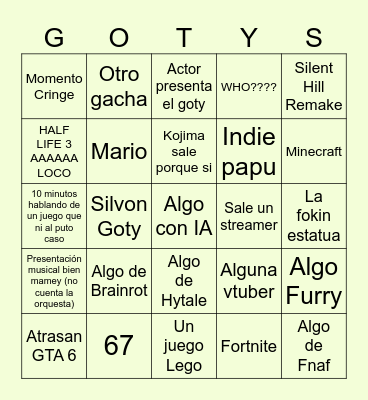 GOTYS BINGO Card