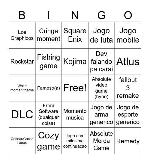 GOTY Bingo Card