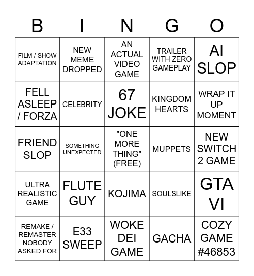 GAME AWARDS 2025 Bingo Card