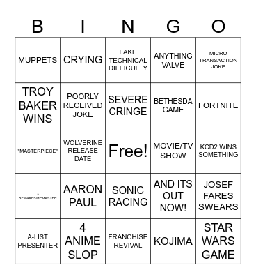 GAME AWARD BINGO Card
