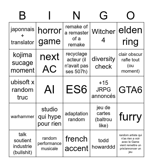 GOTY 2026 Bingo Card