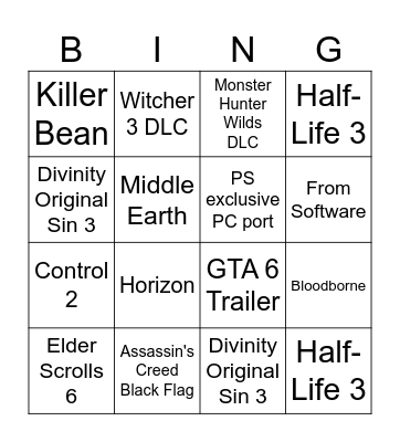 The Game Awards Bingo Card