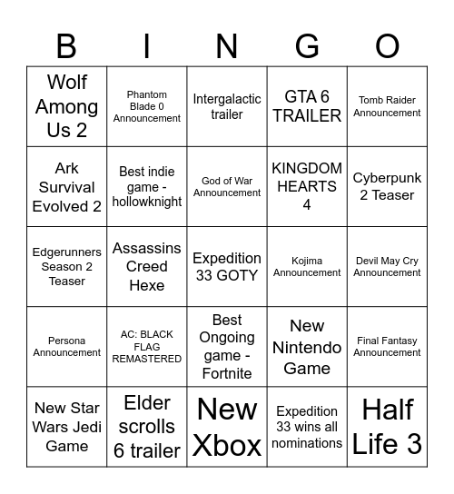 Untitled Bingo Card
