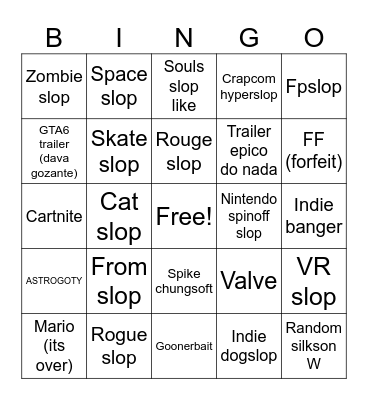 Slop awards Bingo Card
