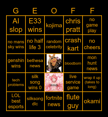 Game awards 2025 Bingo Card