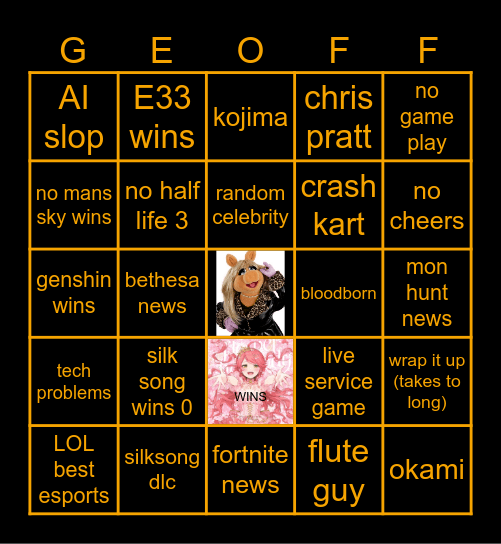 Game awards 2025 Bingo Card