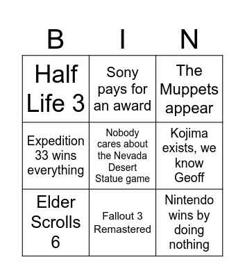 GameAwards25 Bingo Card