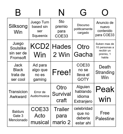 GOTY 2025 Español Bingo Card