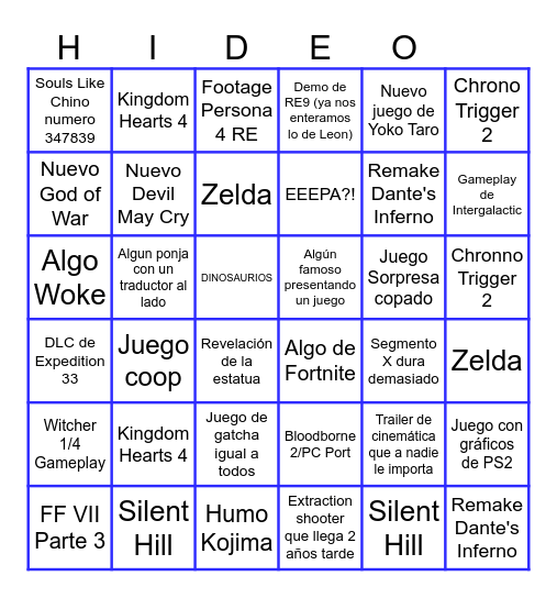 Bingo de los Game Awards Bingo Card