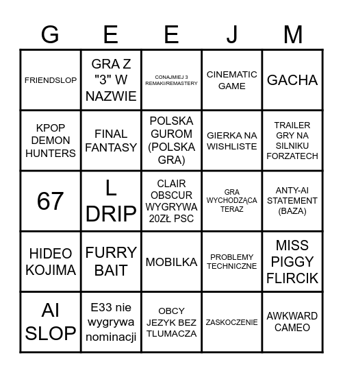 GAME AWARDS BINGO Card