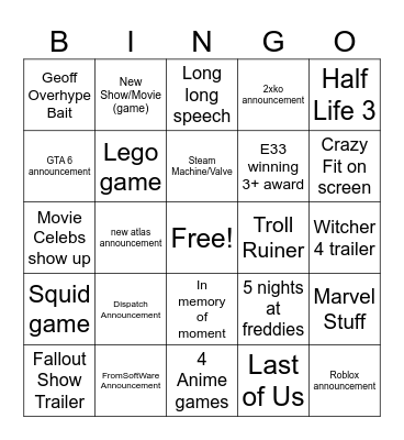 AWARD SHOW Bingo Card