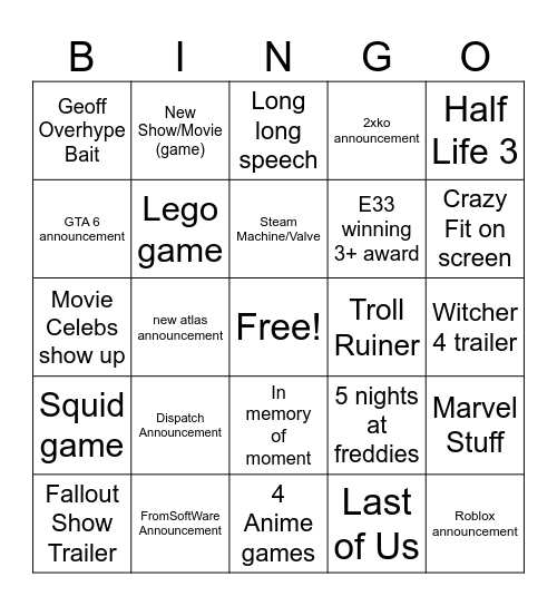 AWARD SHOW Bingo Card