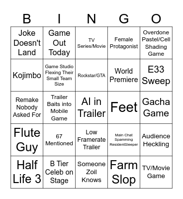 ZXL Game Awards Bingo Card
