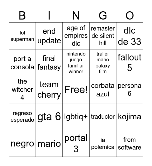 games award Bingo Card