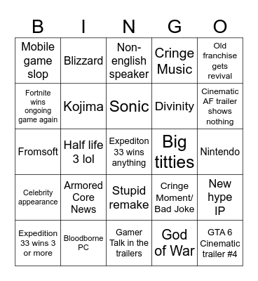 The Game Awards 2025 Bingo Card