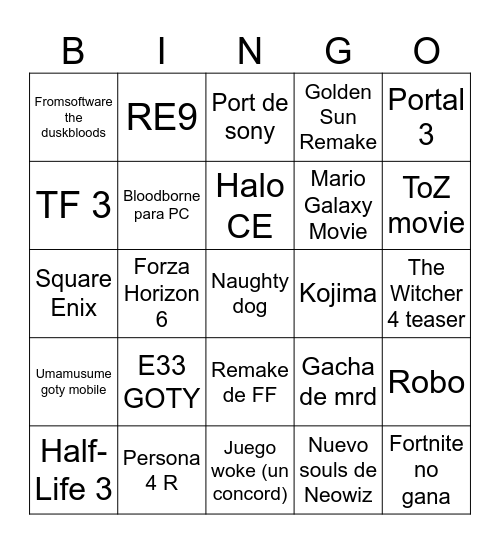 GOTY 2025 Bingo Card
