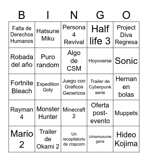 Gaynan 🏳️‍🌈 Bingo Card