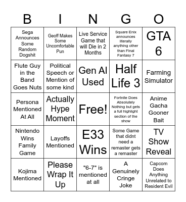 GAME AWARDS BINGO Card