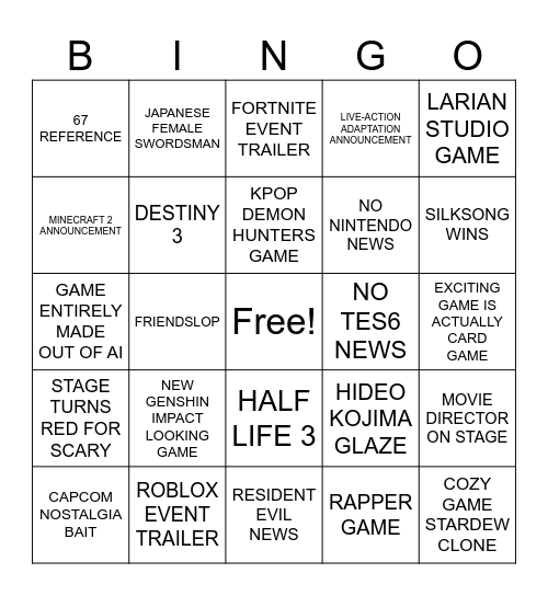 TGA 2025 BINGO Card