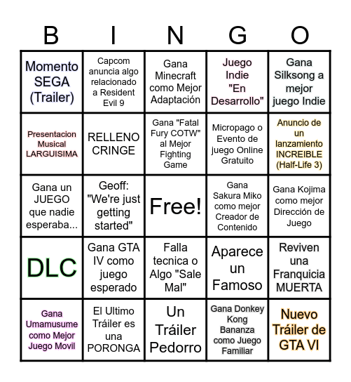 TGA 2025 Bingo Card