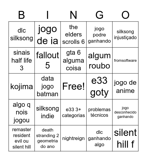 tga Bingo Card