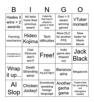 The Game Awards Bingo Card