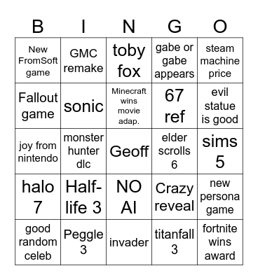 Hopium game awards Bingo Card