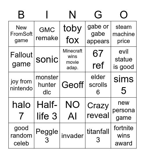 Hopium game awards Bingo Card